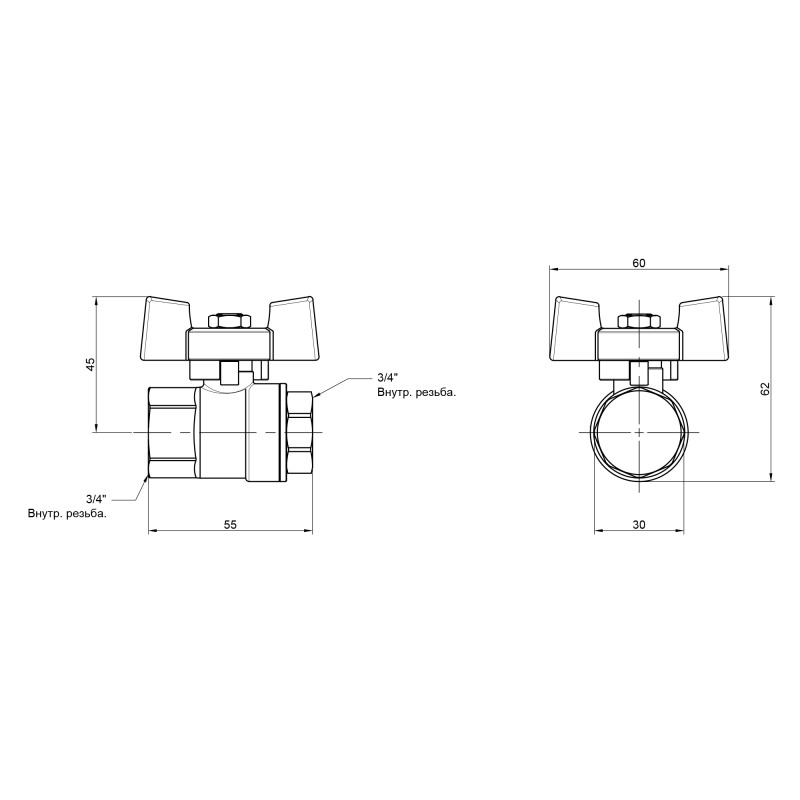 SD Plus Кран кульовий 3/4" ВР для води (метелик) SD602NW20PN40