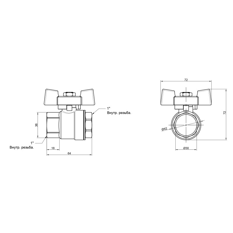SD Plus Кран кульовий 1" ВР для води (метелик) SD602NW25PN40