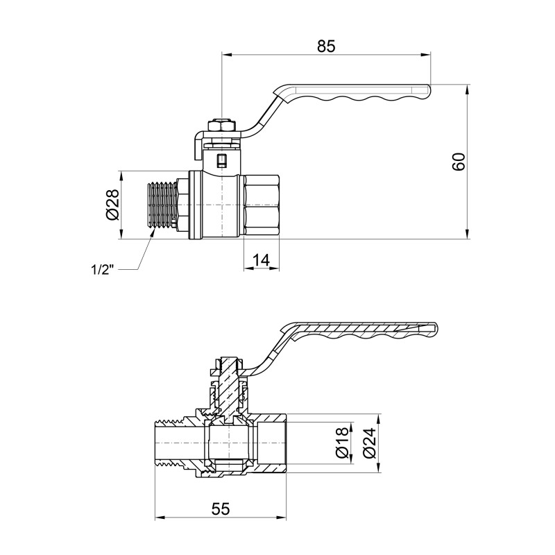 SD Plus Кран кульовий 1/2" ВЗ для води (важіль) SD605NW15PN40