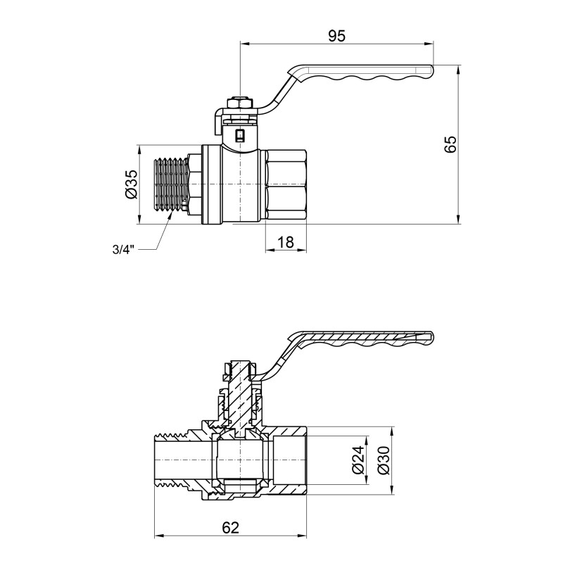 SD Plus Кран кульовий 3/4" ВЗ для води (важіль) SD605NW20PN40