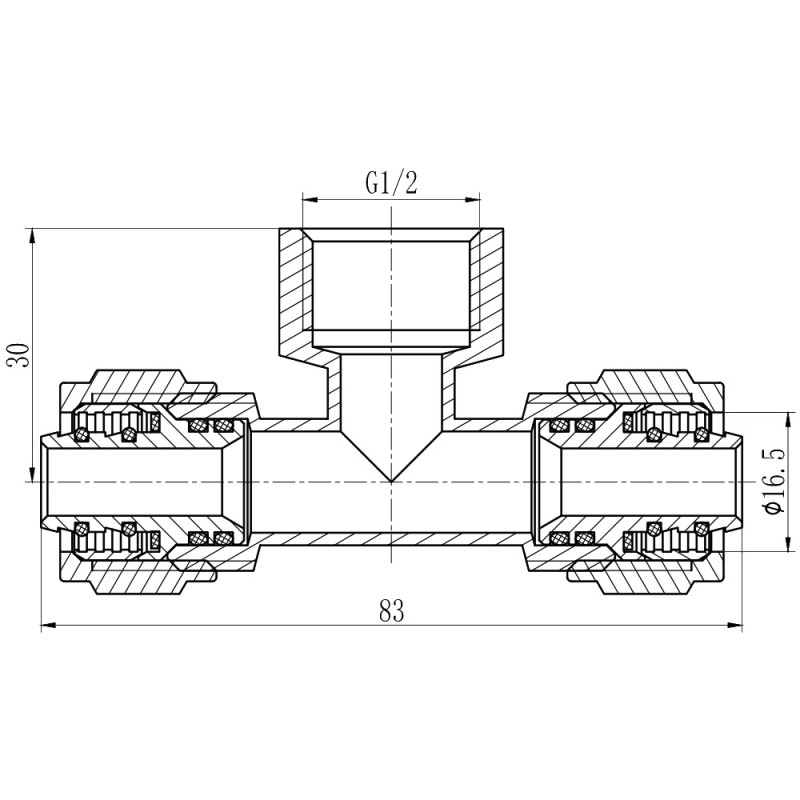SD Forte Тройник обтискний 16х1/2"х16 ВР SF177W161516
