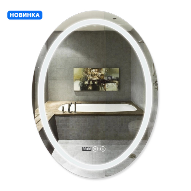 Qtap Дзеркало Mideya (DC-F801) 600х800 з LED-підсвічуванням Touch, з антизапотіванням, з годинником, димером, рег. яскравості QT2078F801W