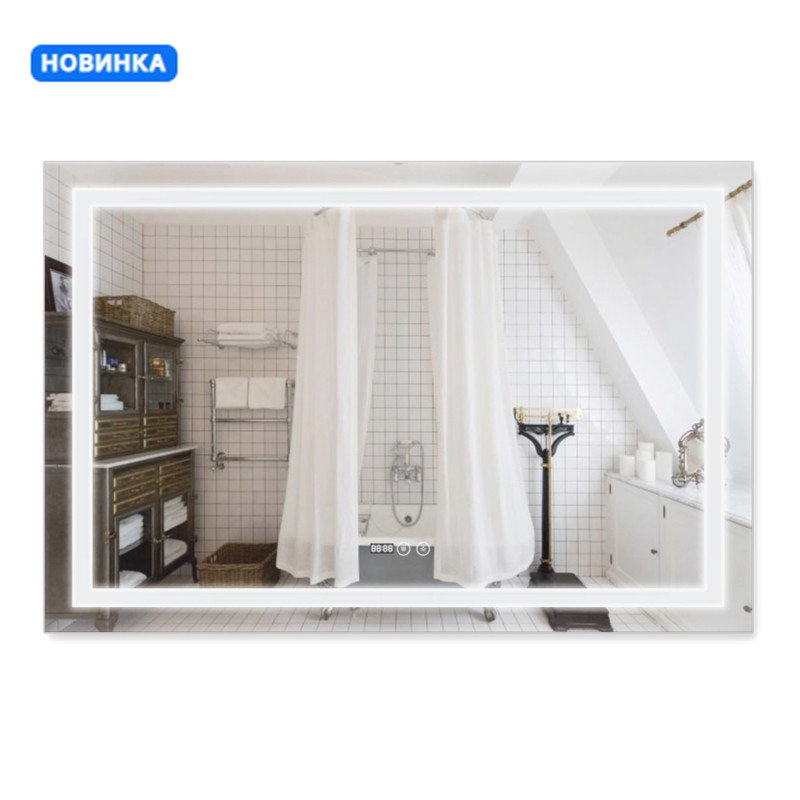 Qtap Дзеркало Mideya (DC-F613) 1200х800 з LED-підсвічуванням Touch, з антизапотіванням, з годинником, димером, рег. яскравості QT2078F613W