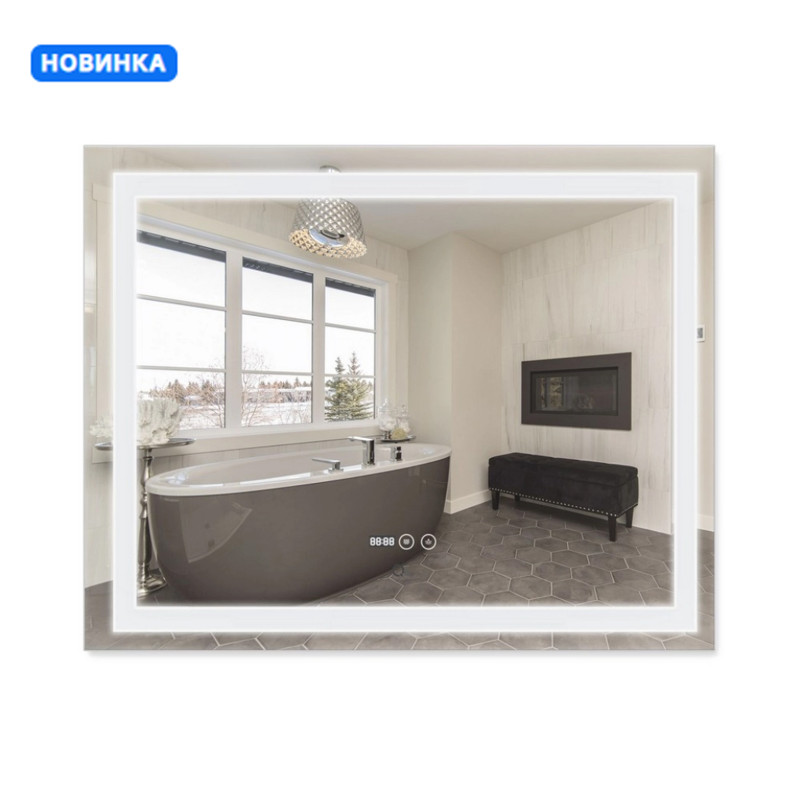 Qtap Дзеркало Mideya (DC-F614) 1000х800 з LED-підсвічуванням Touch, з антизапотіванням, з годинником, димером, рег. яскравості QT2078F614W