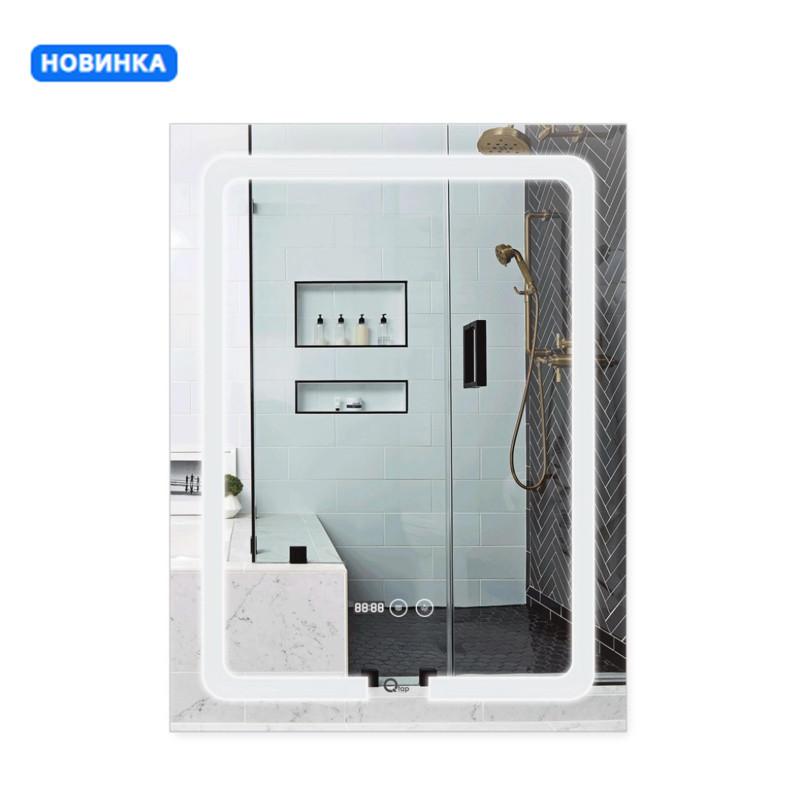 Qtap Дзеркало Mideya (DC-F937) 600х800 з LED-підсвічуванням Touch, з антизапотіванням, з годинником, димером, рег. яскравості QT2078F937W