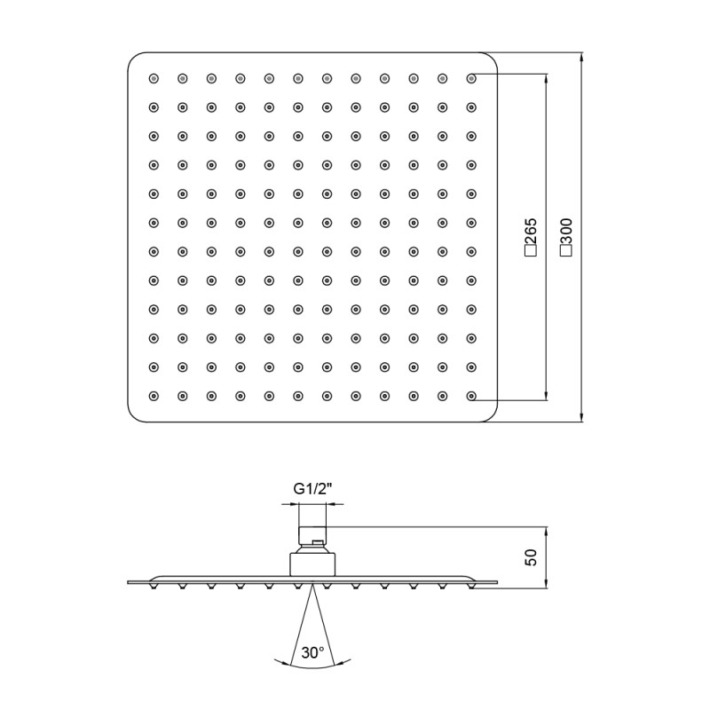 Lidz Лійка для верхнього душу Лейки Лейка 230 300x300 мм прямокутна LDNIA230NKS32453 Nickel