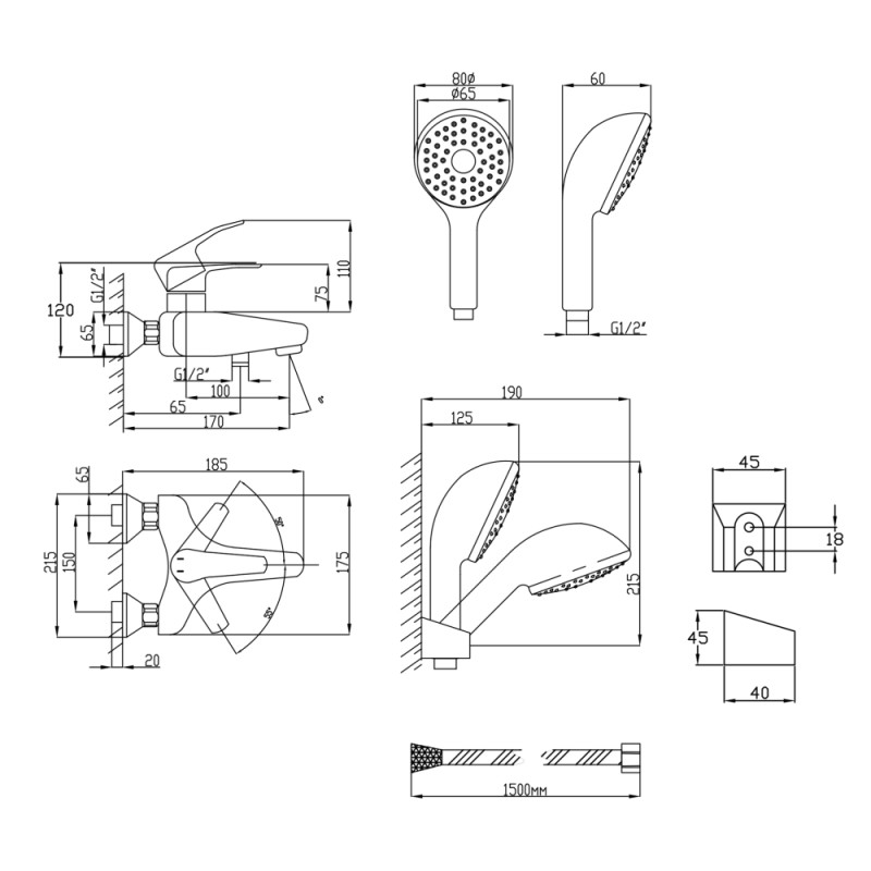 Lidz Змішувач для ванни Anny 006 (з душовим гарнітуром) (k40) LDANN006CRM35121 Chrome