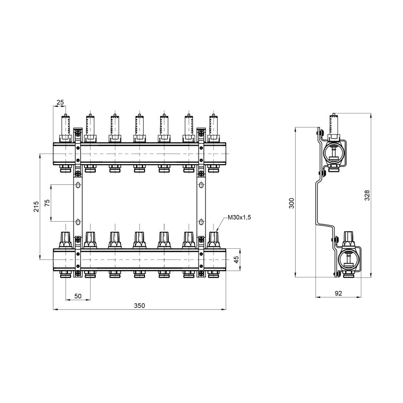 Коллектор с расходомерами SD Forte 1" 7 выходов SF001W7