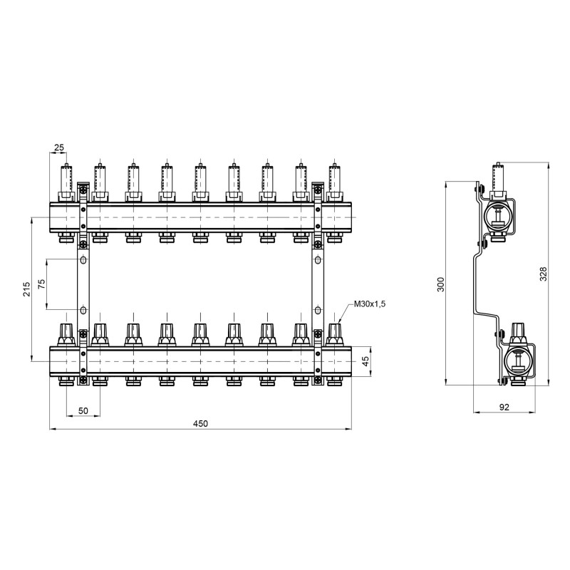 Коллектор с расходомерами SD Forte 1" 9 выходов SF001W9