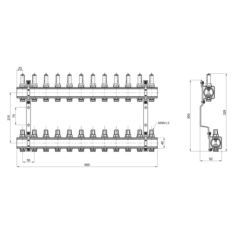Коллектор с расходомерами SD Forte 1" 12 выходов SF001W12