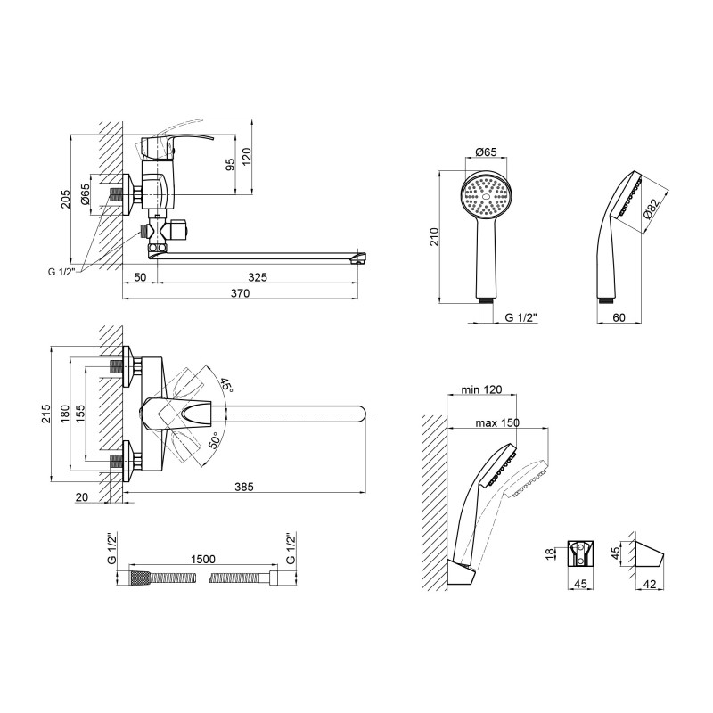 Lidz Змішувач для ванни Anny 005C2 з поворотним виливом (з душовим гарнітуром) (k40) LDANN005C2CRM35102 Chrome