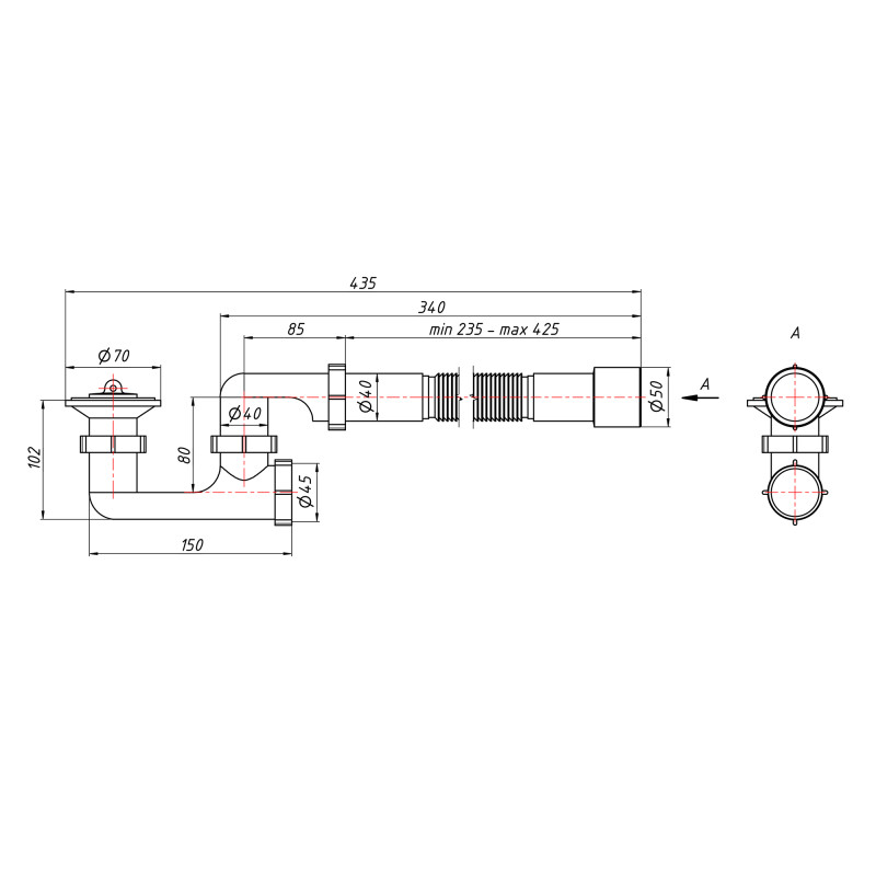 Lidz Сифон для душового піддона (WHI) 60 04 P001 00 з ревізією (вихід 40/50 мм)