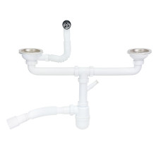 Lidz Сифон подвійний для кухонної мийки (WHI) 60 08 E001 02 ECO з круглим переливом (вихід 50 мм)