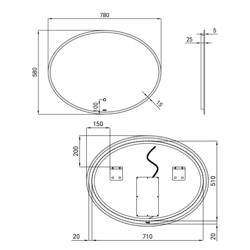 Qtap Дзеркало Virgo 780х580 з LED-підсвічуванням Touch, димер, рег. яскравості QT18783502W