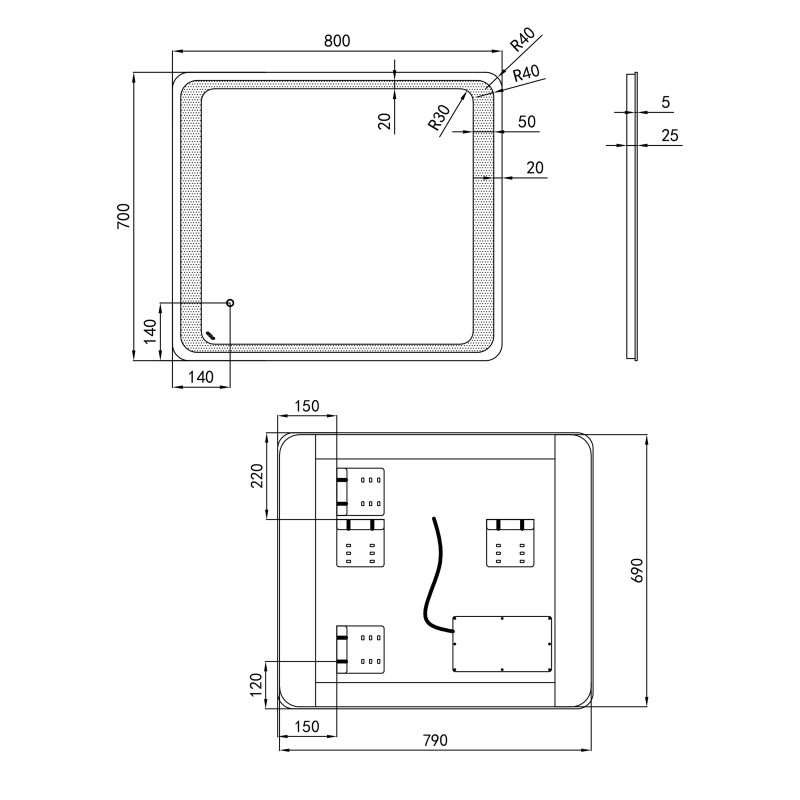 Qtap Дзеркало Leo 800х700 з LED-підсвічуванням Touch, димер, рег. яскравості QT117814187080W