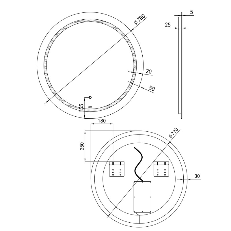 Qtap Дзеркало Jay R780 з LED-підсвічуванням Touch, димер, рег. яскравості QT0778250378W