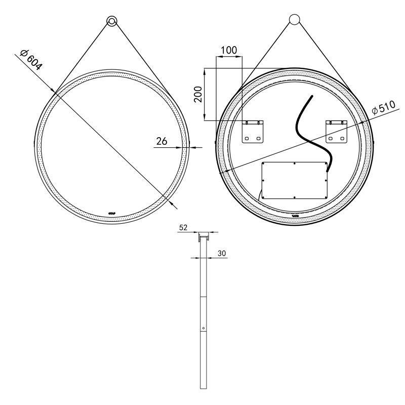 Qtap Дзеркало Robin R600 з LED-підсвічуванням кнопковий перемикач, на ремені QT13786502B