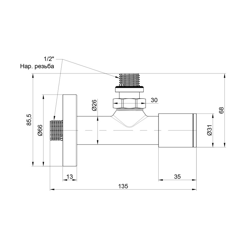 SD Forte Комплект кранів 1/2" НР для рушникосушарки кутовий SF395W15