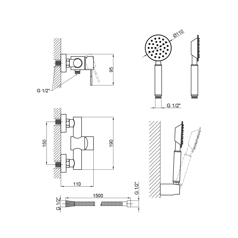 Lidz Змішувач для душу Aria 010 (з душовим гарнітуром) (k35) LDARI010NKS43361 Nickel