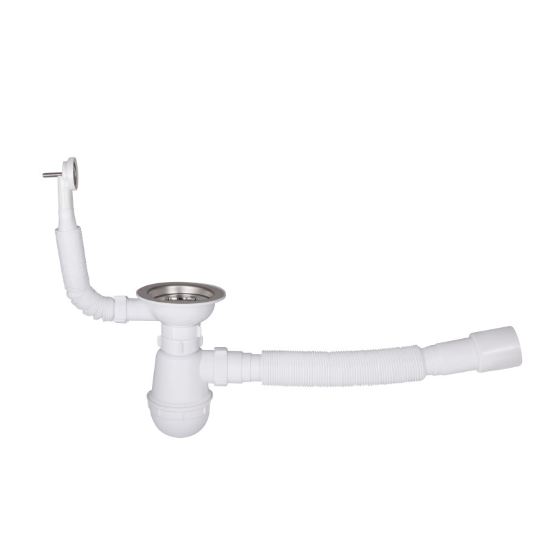 Lidz Сифон для кухонної мийки (WHI) LK14, колбовий з круглим переливом (вихід 50 мм)