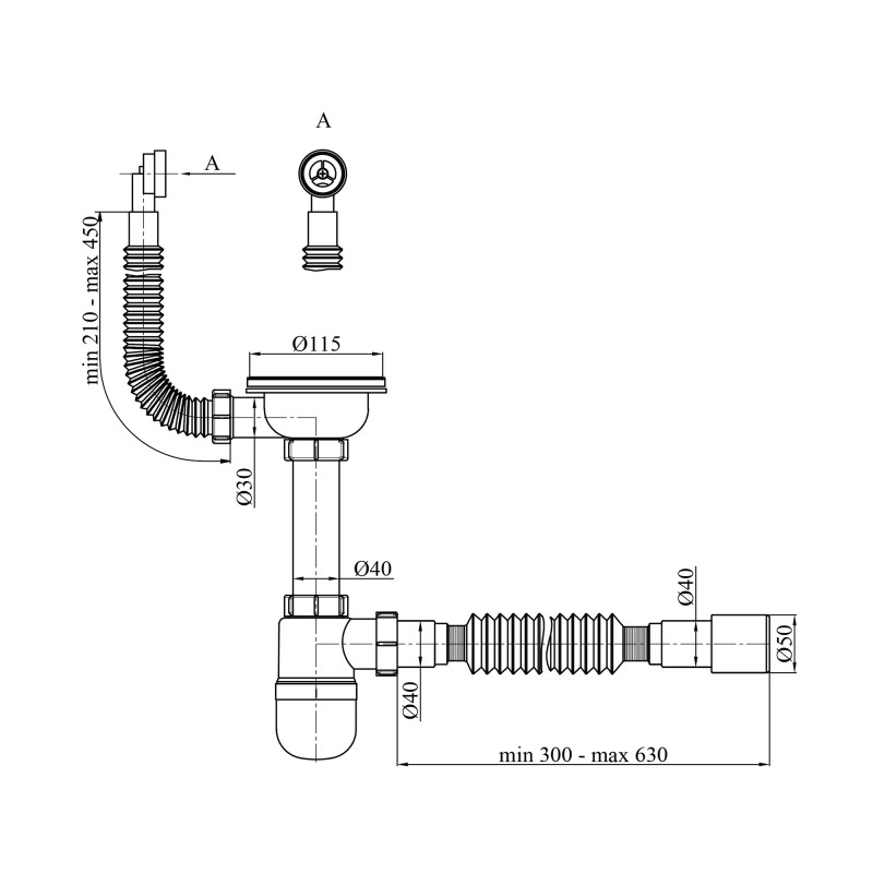 Lidz Сифон для кухонної мийки (WHI) LK14, колбовий з круглим переливом (вихід 50 мм)