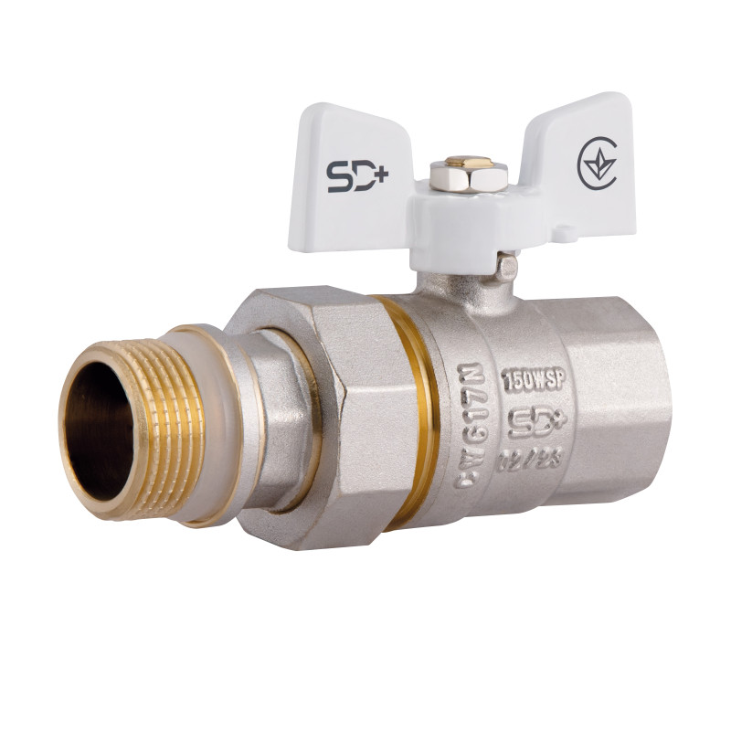 SD Plus Кран кульовий з америк.(конус) антипротікання прямий метелик латун. нікелір. 3/4"зв PN40 SD900NW20PN40