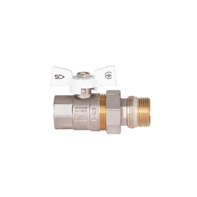 SD Plus Кран кульовий з америк.(конус) антипротікання прямий метелик латун. нікелір. 1"зв PN40 SD900NW25PN40