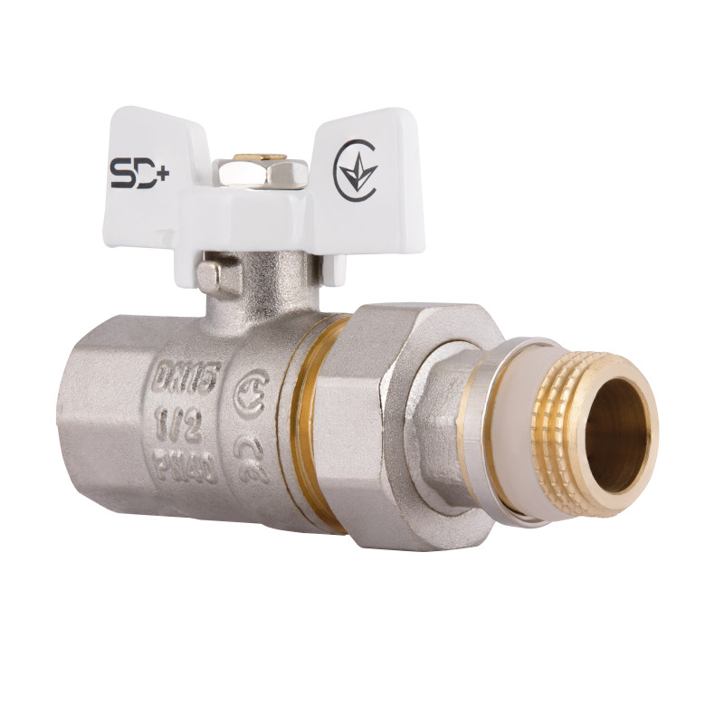 SD Plus Кран кульовий з америк.(конус) антипротікання прямий метелик латун. нікелір. 1/2"зв PN40 SD900NW15PN40