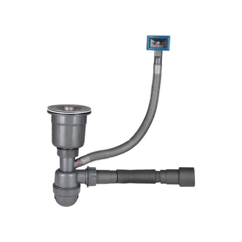 Lidz Сифон LK16 для кухонної мийки Bruch PVD, випуск 115 мм колбовий з квадратним переливом Grey (вихід гофри 40/50мм)