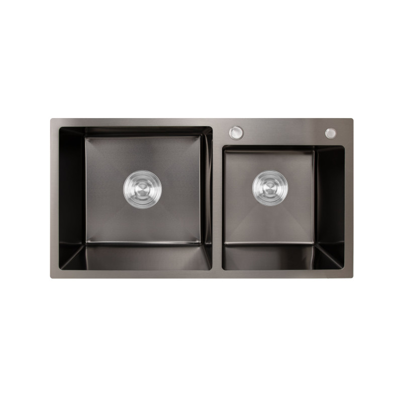 Lidz Мийка для кухні з двома чашами інтегрована Handmade H7843 (LDH7843BPVD45586) Brushed Black PVD 3,0/1,0 мм