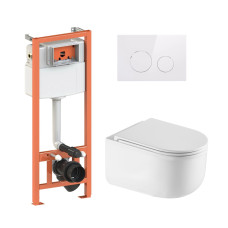 Qtap Комплект: Taurus Ultra Quiet унітаз підвісний QT2433084EUQW + Nest комплект інсталяції 4в1 (Клавіша кругла White) QT0133M425 + QT0111M11110W