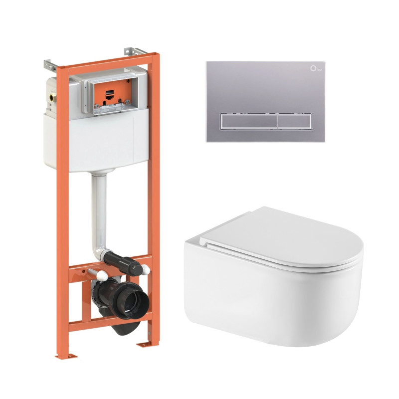 Qtap Комплект: Taurus Ultra Quiet унітаз підвісний QT2433084EUQW + Nest комплект інсталяції 4в1 (Клавіша лінійна Satin) QT0133M425 + QT0111M08382SAT