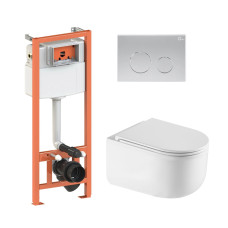 Qtap Комплект: Taurus Ultra Quiet унітаз підвісний QT2433084EUQW + Nest комплект інсталяції 4в1 (Клавіша кругла Satin) QT0133M425 + QT0111M11111SAT