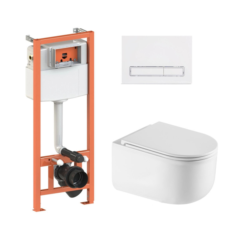 Qtap Комплект: Taurus Ultra Quiet унітаз підвісний QT2433084EUQW + Nest комплект інсталяції 4в1 (Клавіша лінійна White) QT0133M425 + QT0111M08V1384W