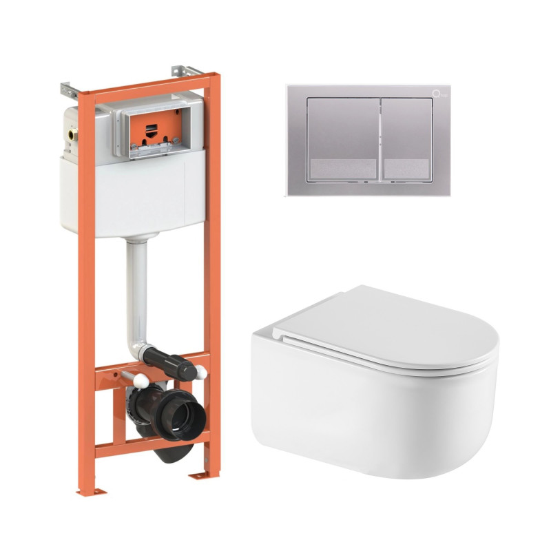 Qtap Комплект: Taurus Ultra Quiet унітаз підвісний QT2433084EUQW + Nest комплект інсталяції 4в1 (Клавіша квадратна Satin) QT0133M425 + QT0111M06029SAT