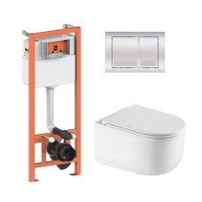 Qtap Комплект: Taurus Ultra Quiet унітаз підвісний QT2433084EUQW + Nest комплект інсталяції 4в1 (Клавіша квадратна Chrome) QT0133M425+QT0111M06028CRM