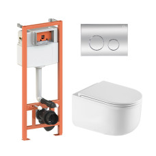 Qtap Комплект: Taurus Ultra Quiet унітаз підвісний QT2433084EUQW + Nest комплект інсталяції 4в1 (Клавіша кругла Chrome) QT0133M425 + QT0111M11112CRM