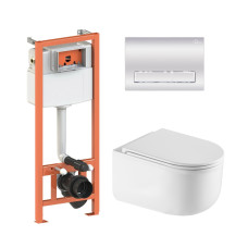 Qtap Комплект: Taurus Ultra Quiet унітаз підвісний QT2433084EUQW + Nest комплект інсталяції 4в1 (Клавіша лінійна Chrome) QT0133M425 + QT0111M08381CRM