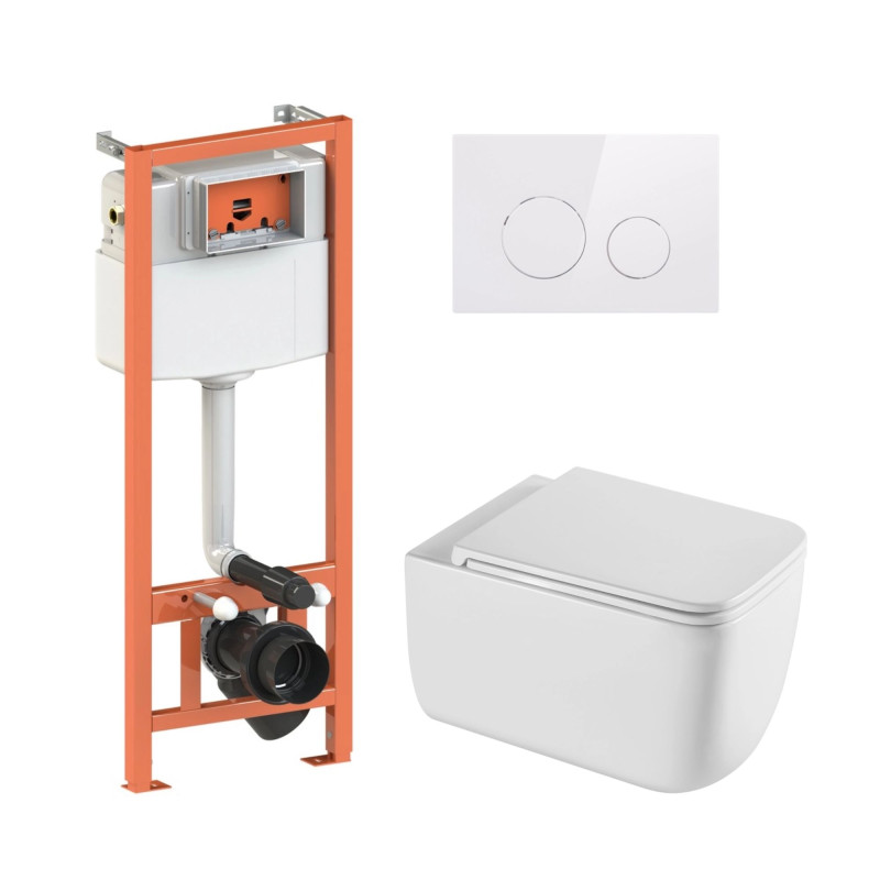 Qtap Комплект: Gemini Ultra Quiet унітаз підвісний QT2533076EUQW + Nest комплект інсталяції 4в1 (Клавіша кругла White) QT0133M425 + QT0111M11110W