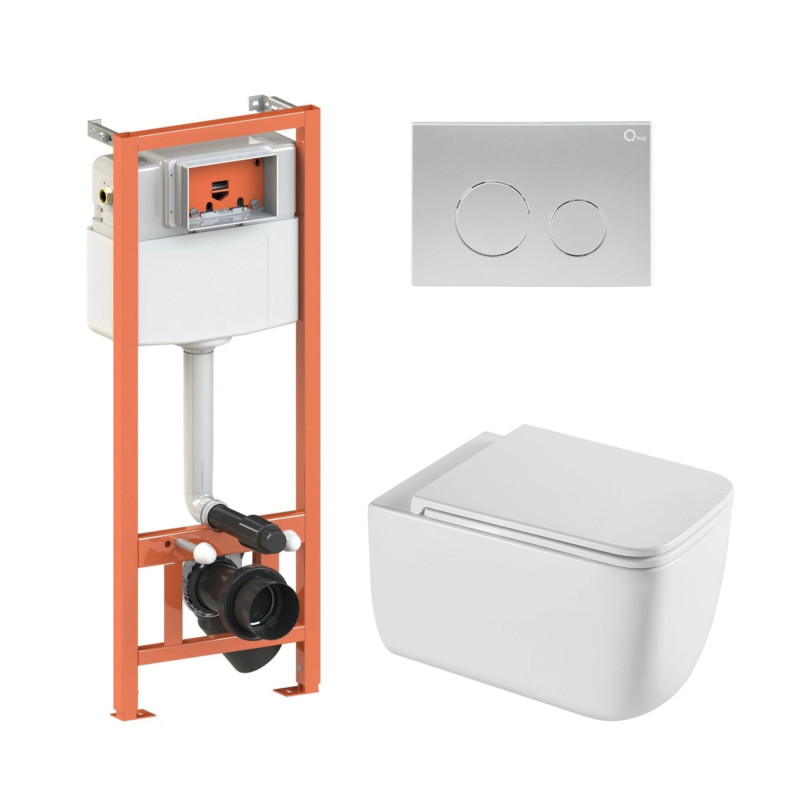 Qtap Комплект: Gemini Ultra Quiet унітаз підвісний QT2533076EUQW + Nest комплект інсталяції 4в1 (Клавіша кругла Satin) QT0133M425 + QT0111M11111SAT