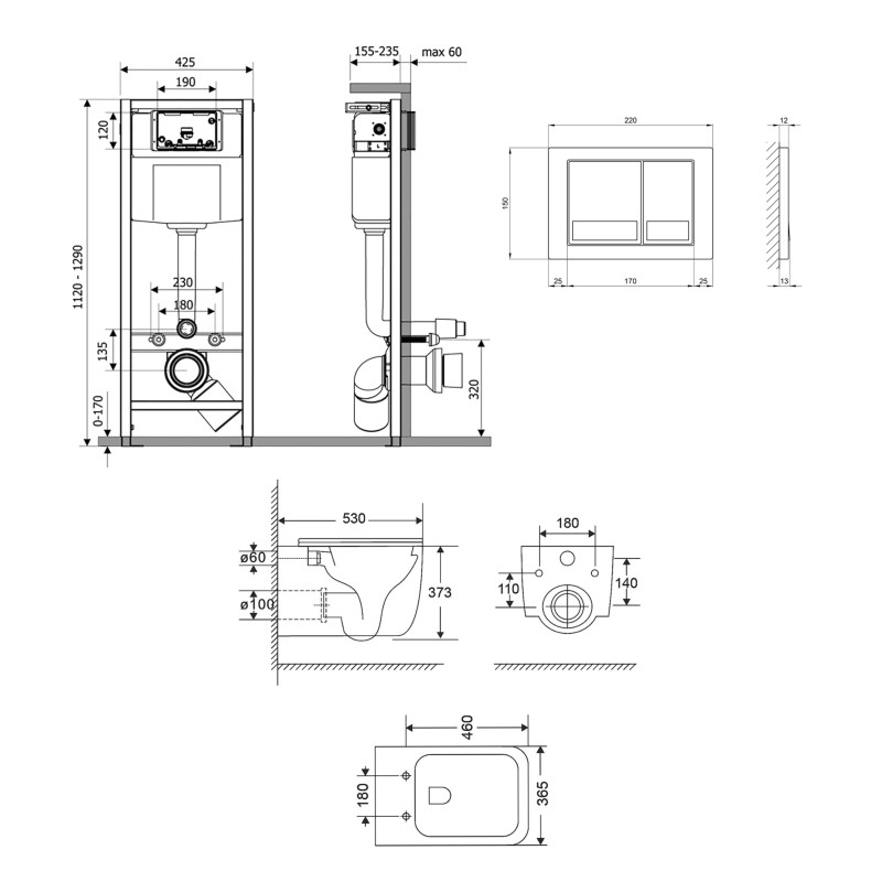 Qtap Комплект: Gemini Ultra Quiet унітаз підвісний QT2533076EUQW + Nest комплект інсталяції 4в1 (Клавіша квадратна Satin) QT0133M425 + QT0111M06029SAT
