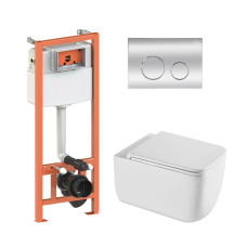 Qtap Комплект: Gemini Ultra Quiet унітаз підвісний QT2533076EUQW + Nest комплект інсталяції 4в1 (Клавіша кругла Chrome) QT0133M425 + QT0111M11112CRM