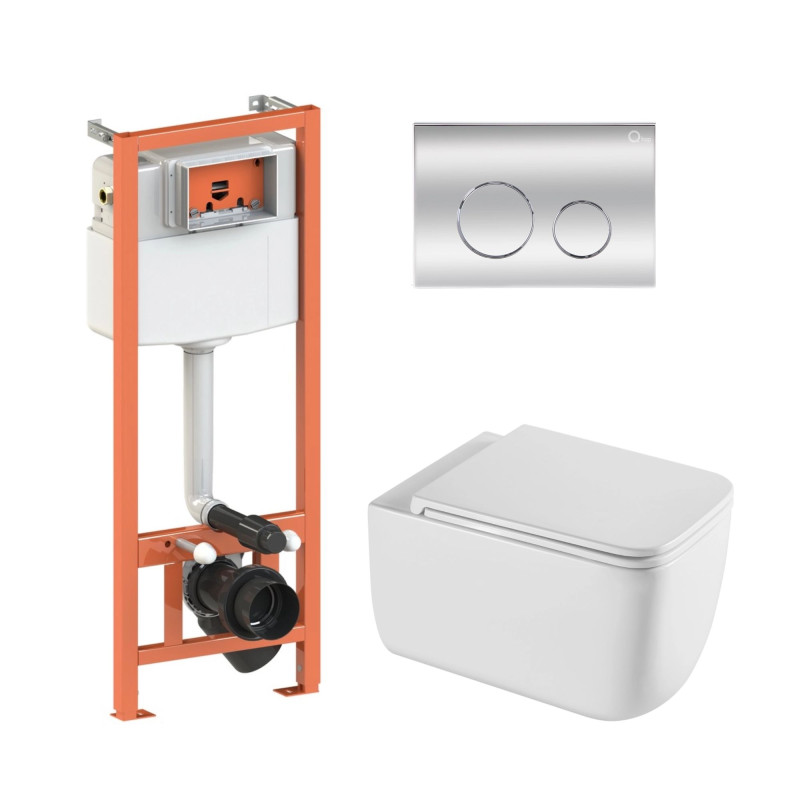 Qtap Комплект: Gemini Ultra Quiet унітаз підвісний QT2533076EUQW + Nest комплект інсталяції 4в1 (Клавіша кругла Chrome) QT0133M425 + QT0111M11112CRM