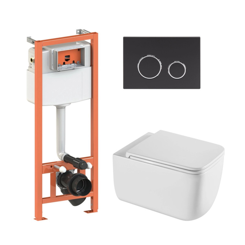 Qtap Комплект: Gemini Ultra Quiet унітаз підвісний QT2533076EUQW + Nest комплект інсталяції 4в1 (Клавіша кругла Black mat) QT0133M425+QT0111M11V1146MB