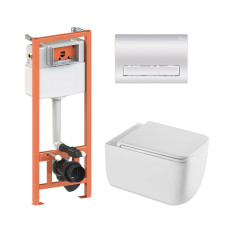 Qtap Комплект: Gemini Ultra Quiet унітаз підвісний QT2533076EUQW + Nest комплект інсталяції 4в1 (Клавіша лінійна Chrome) QT0133M425 + QT0111M08381CRM