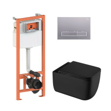 Qtap Комплект: Gemini Ultra Quiet унітаз підвісний QT2533076EUQMB + Nest комплект інсталяції 4в1 (Клавіша лінійна Satin) QT0133M425 + QT0111M08382SAT