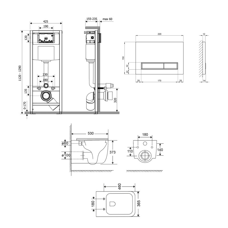 Qtap Комплект: Gemini Ultra Quiet унітаз підвісний QT2533076EUQMB + Nest комплект інсталяції 4в1 (Клавіша лінійна Satin) QT0133M425 + QT0111M08382SAT