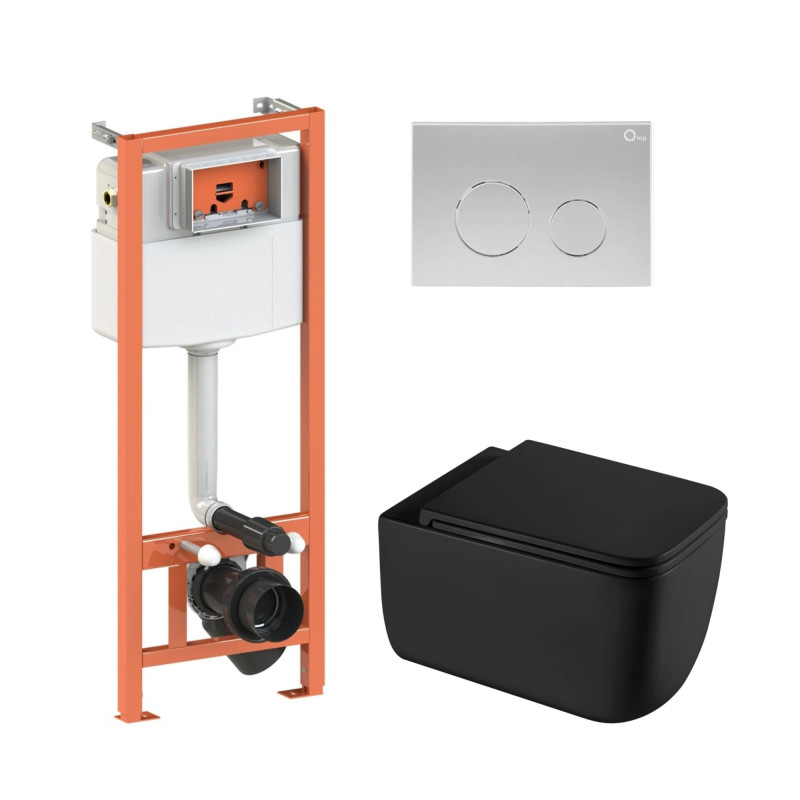 Qtap Комплект: Gemini Ultra Quiet унітаз підвісний QT2533076EUQMB + Nest комплект інсталяції 4в1 (Клавіша кругла Satin) QT0133M425 + QT0111M11111SAT