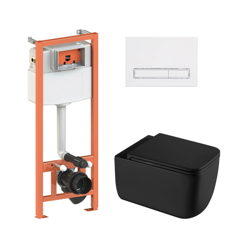 Qtap Комплект: Gemini Ultra Quiet унітаз підвісний QT2533076EUQMB + Nest комплект інсталяції 4в1 (Клавіша лінійна White) QT0133M425 + QT0111M08V1384W