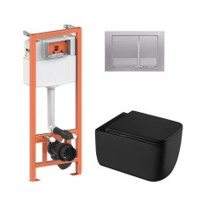 Qtap Комплект: Gemini Ultra Quiet унітаз підвісний QT2533076EUQMB+Nest комплект інсталяції 4в1 (Клавіша квадратная Satin) QT0133M425+QT0111M06029SAT